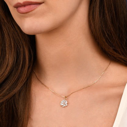 Gold Sparkling Floral Pendant Necklace with Marquise and Round Cubic Zirconia stones