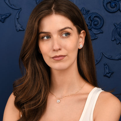 Gold Sparkling Floral Pendant Necklace with Marquise and Round Cubic Zirconia stones