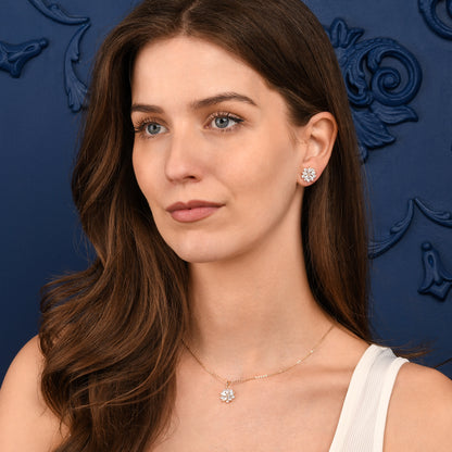 Gold Sparkling Floral Pendant Necklace with Marquise and Round Cubic Zirconia stones