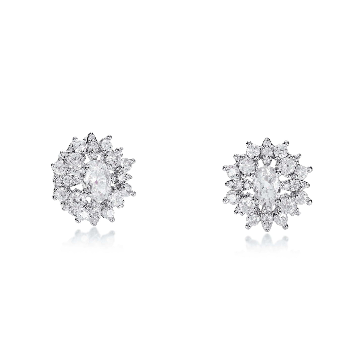 Oval Large Silver Stud Earrings for Women with Cubic Zirconia Stones