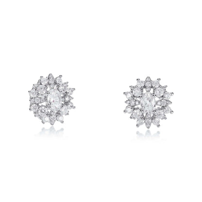 Oval Large Silver Stud Earrings for Women with Cubic Zirconia Stones