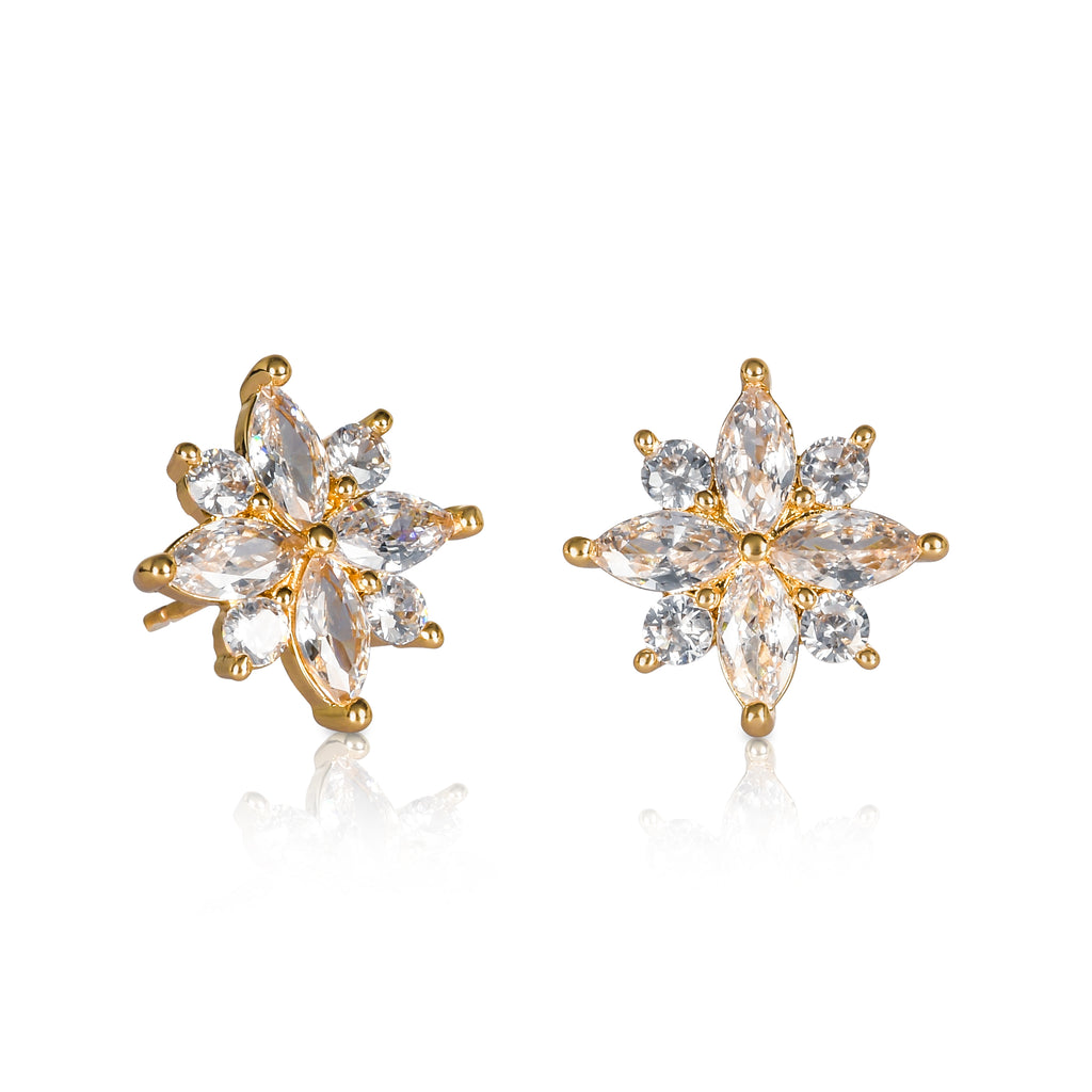 Gold Large Stud Earrings with Cubic Zirconia Stones for Women