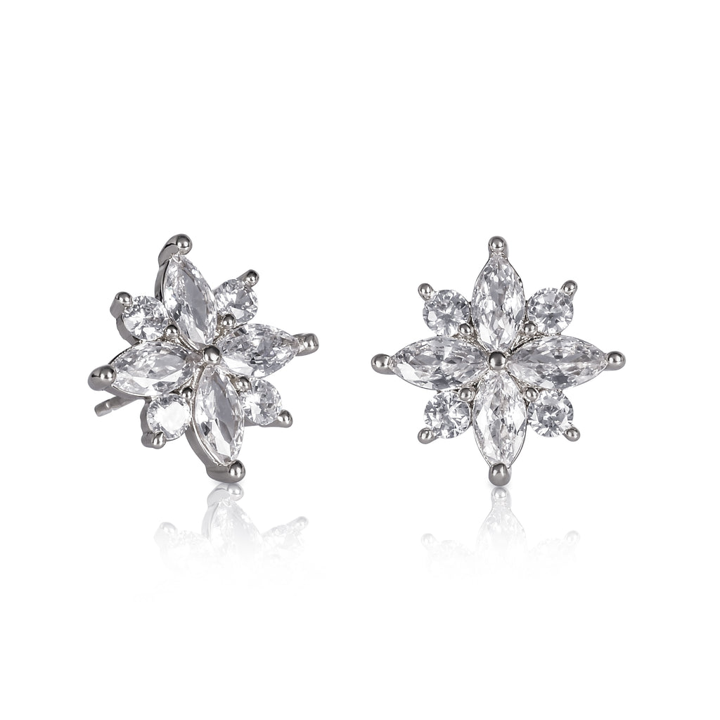 Silver Large Stud Earrings with Cubic Zirconia Stones for Women