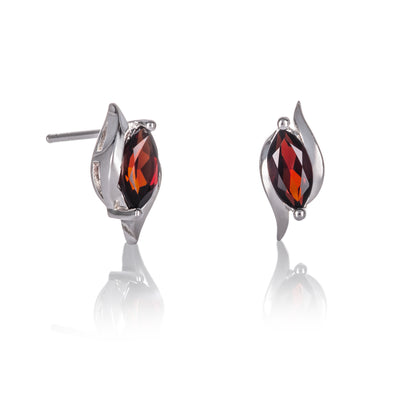 925 Sterling Silver Garnet Marquise Stud Earrings