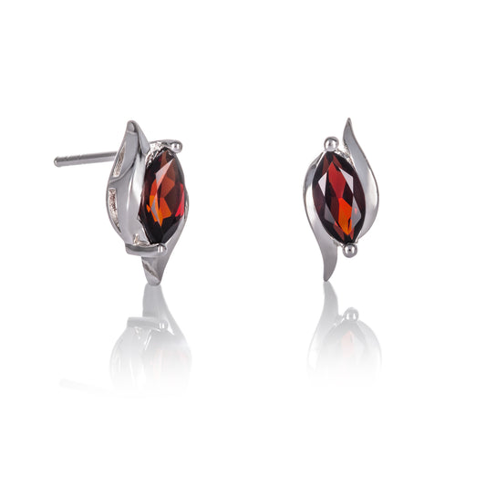 925 Sterling Silver Garnet Marquise Stud Earrings