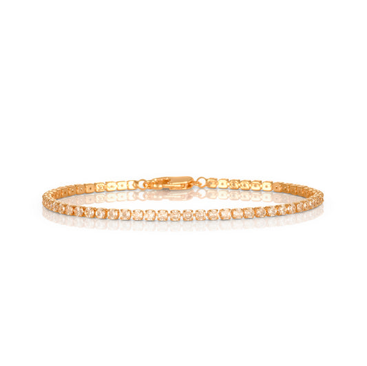 Dainty 2.5 mm Gold Tennis Bracelet with White Cubic Zirconia Stones for Women