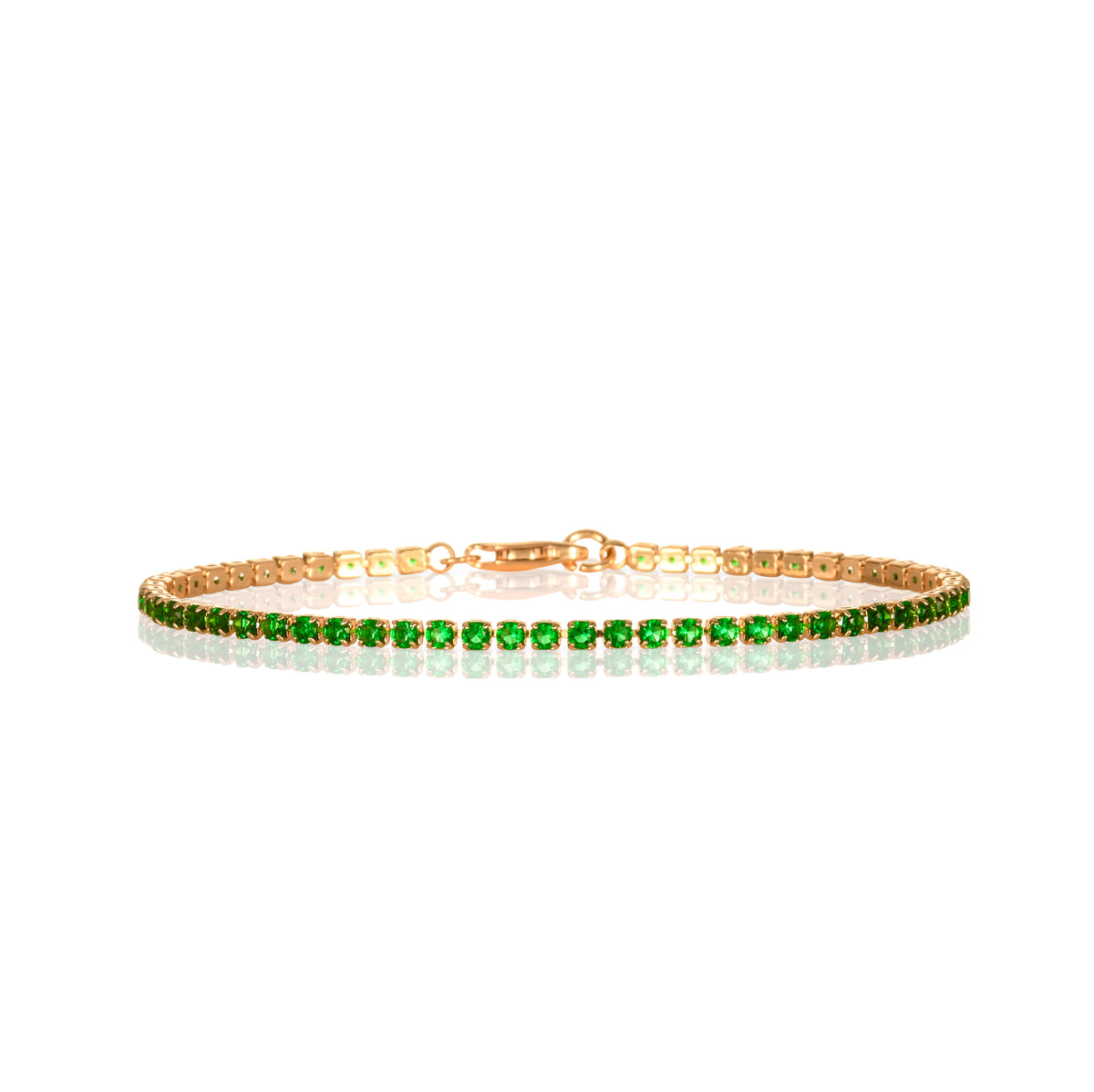 Dainty 2.5 mm Green Gold Tennis Bracelet with Green Cubic Zirconia Stones for Women