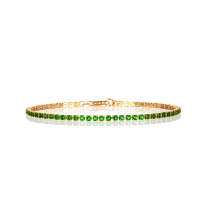 Dainty 2.5 mm Green Gold Tennis Bracelet with Green Cubic Zirconia Stones for Women