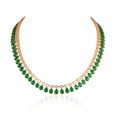 Green Crystal Necklace with Round & Pear Shaped Cubic Zirconia Stones For Women