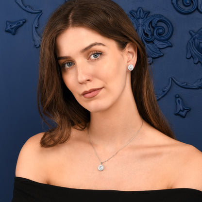 Silver Round Halo Stud Earrings For Women With Cubic Zirconia Stones