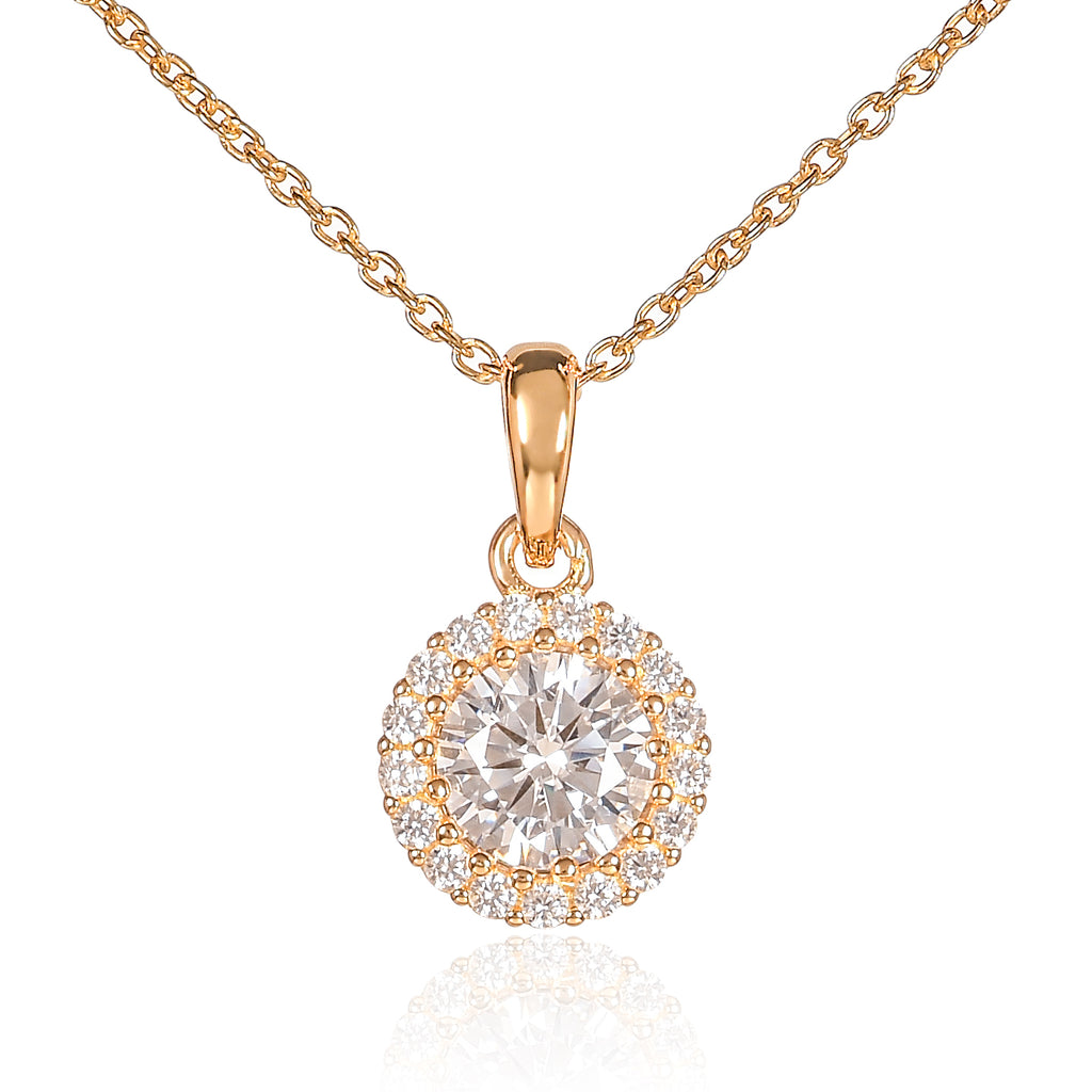 Gold Plated 925 Sterling Silver Round Halo Pendant Necklace For Women