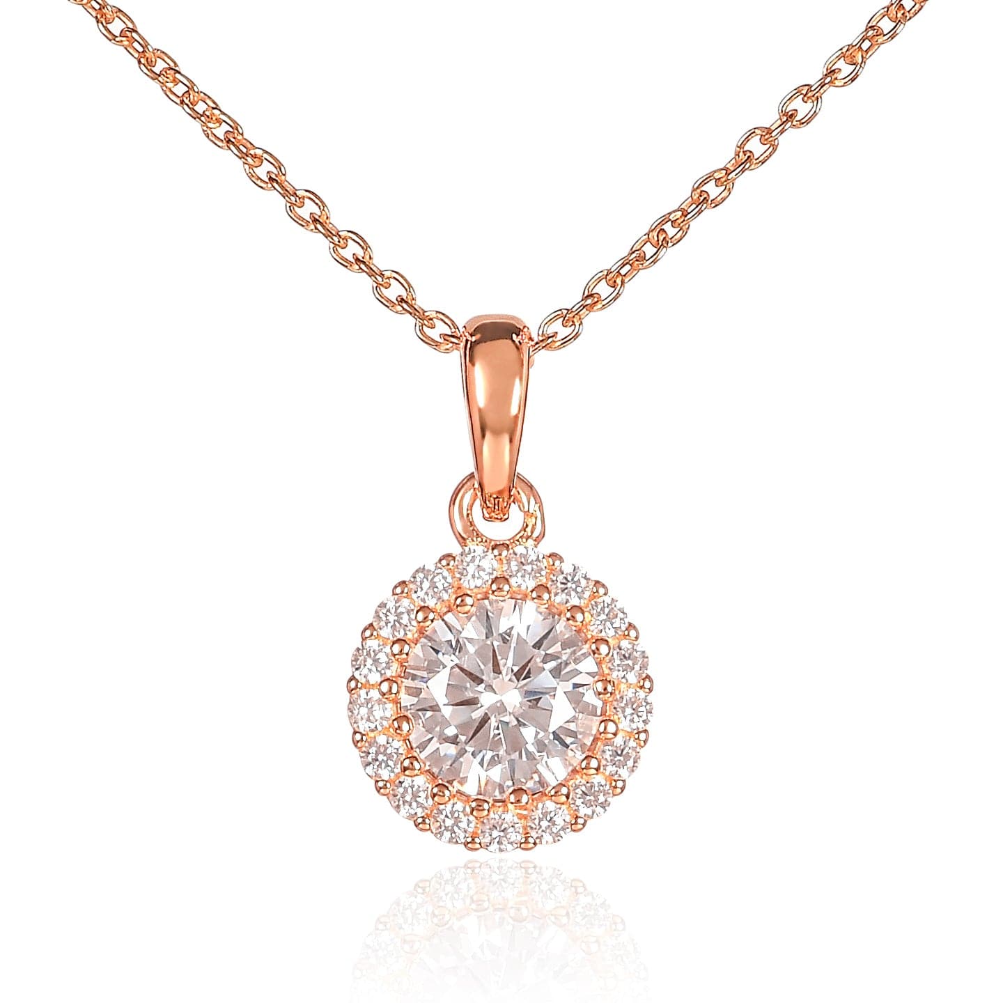 Rose Gold Plated 925 Sterling Silver Round Halo pendant Necklace For Women