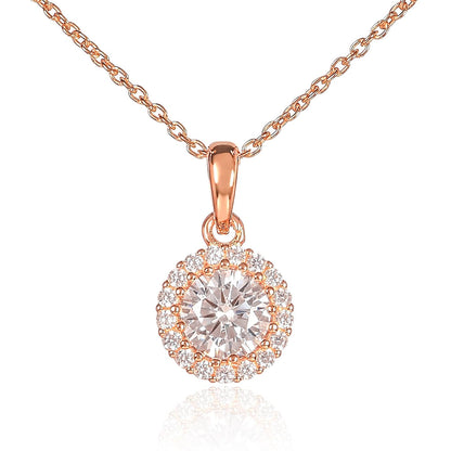 Rose Gold Plated 925 Sterling Silver Round Halo pendant Necklace For Women
