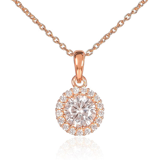 Rose Gold Plated 925 Sterling Silver Round Halo pendant Necklace For Women