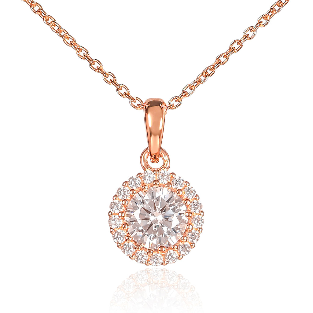 Rose Gold Plated 925 Sterling Silver Round Halo pendant Necklace For Women