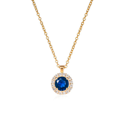 Gold Plated Sterling Silver Blue Cubic Zirconia Round Halo Pendant Necklace
