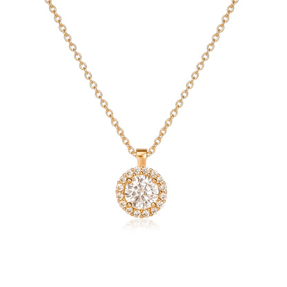 Gold Plated Sterling Silver Cubic Zirconia Round Halo Pendant Necklace