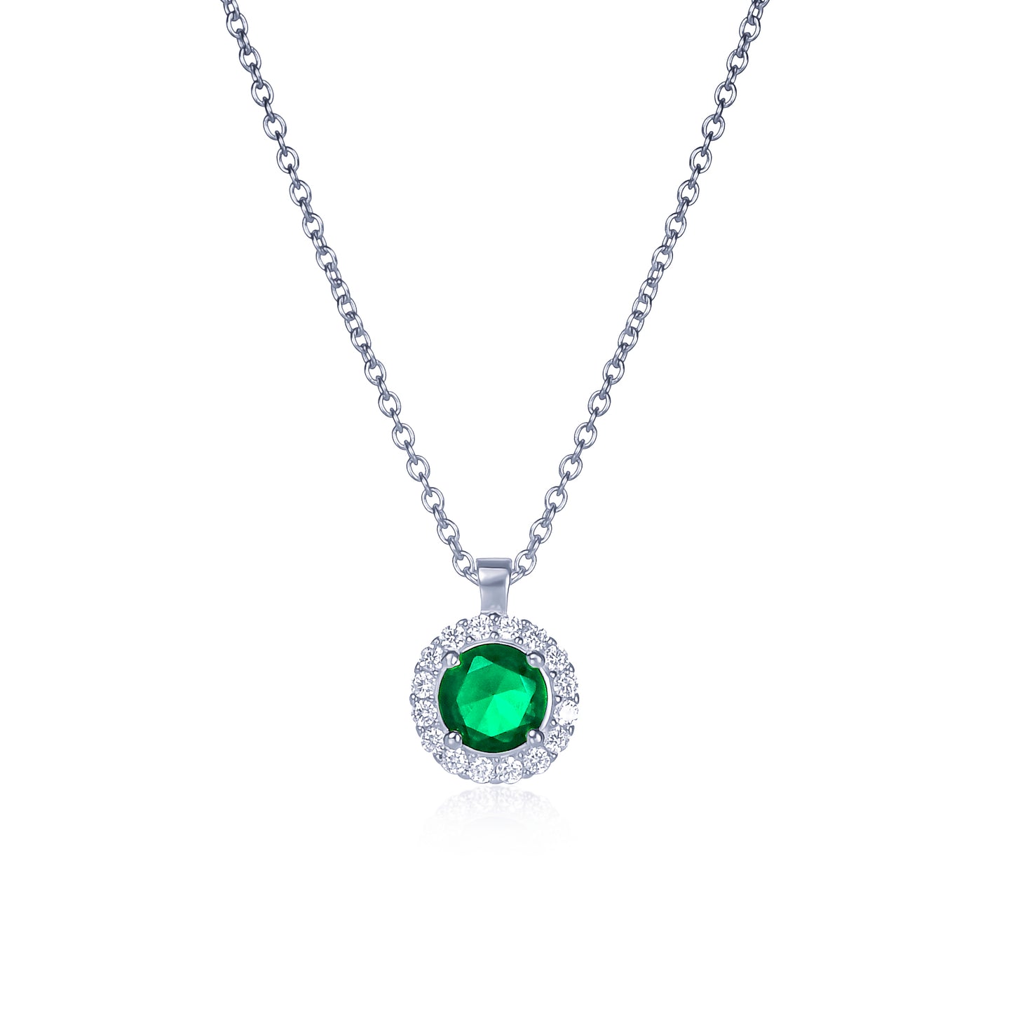 925 Sterling Silver Green Cubic Zirconia Round Halo Pendant Necklace
