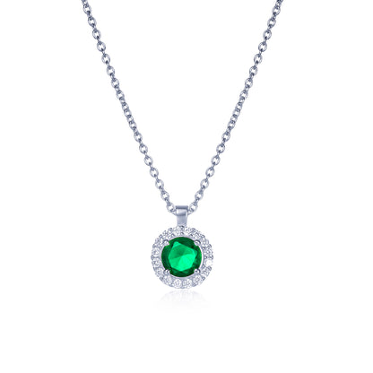 925 Sterling Silver Green Cubic Zirconia Round Halo Pendant Necklace