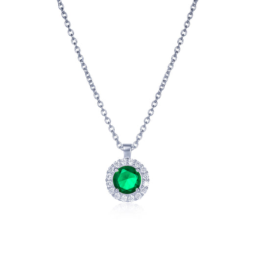 925 Sterling Silver Green Cubic Zirconia Round Halo Pendant Necklace