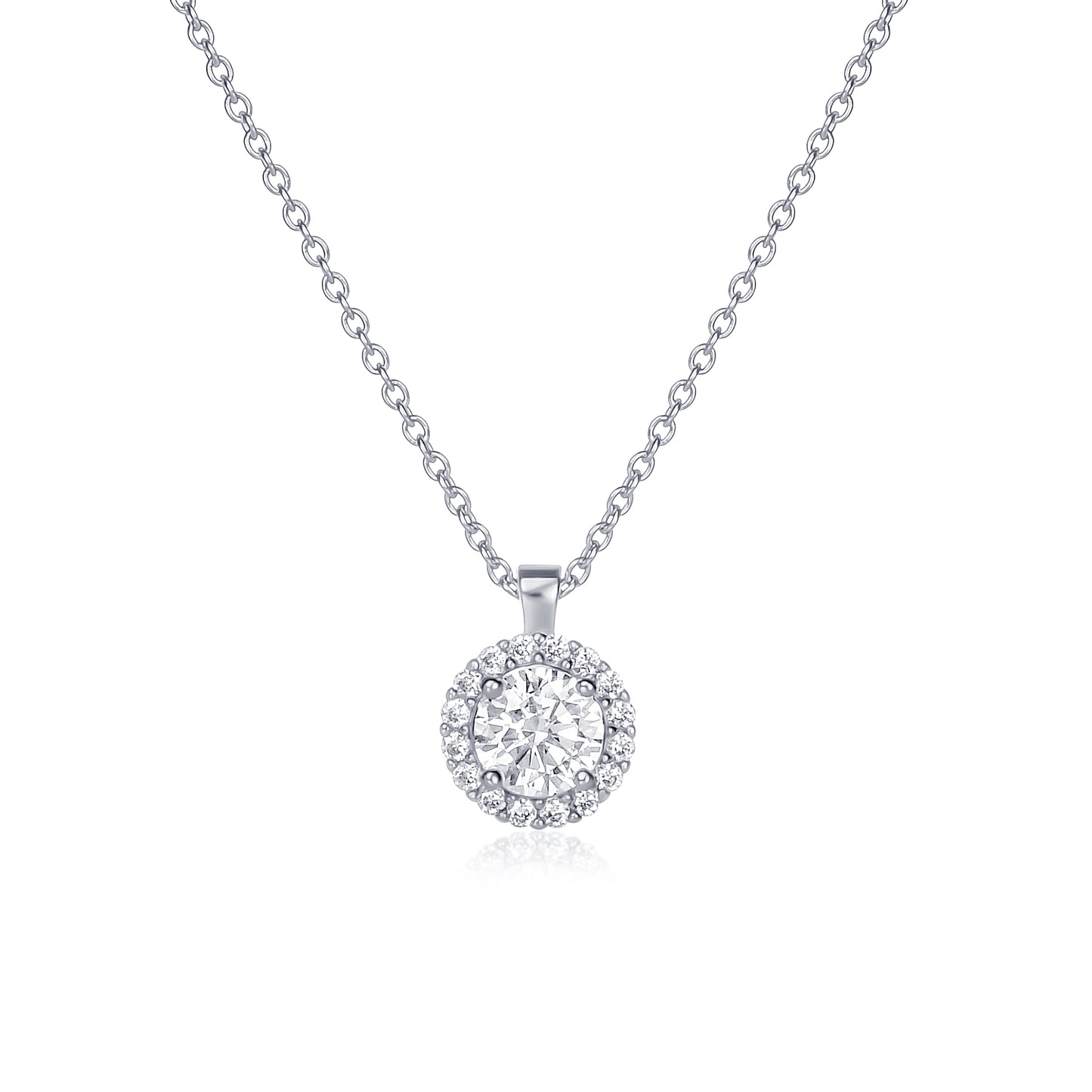 925 Sterling Silver Cubic Zirconia Round Halo Pendant Necklace