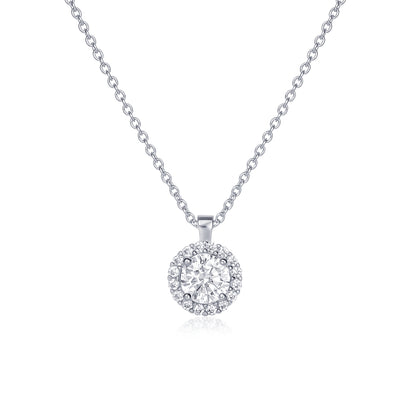925 Sterling Silver Cubic Zirconia Round Halo Pendant Necklace