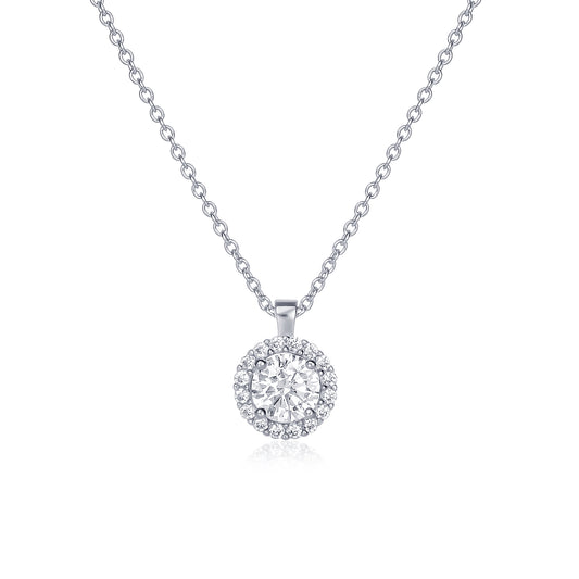 925 Sterling Silver Cubic Zirconia Round Halo Pendant Necklace