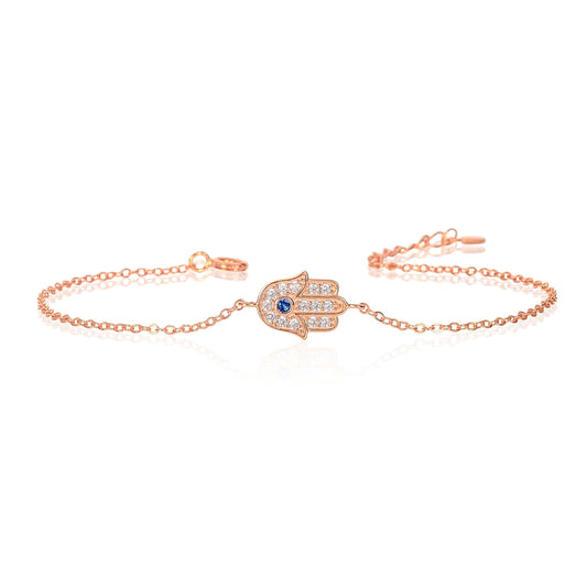 Dainty Rose Gold Plated 925 Sterling Silver Hamza Bracelet For Women