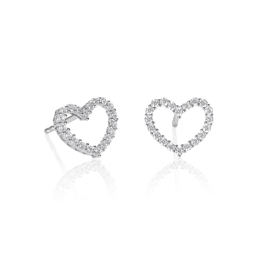 Dainty 925 Sterling Silver Heart with Cubic Zirconia Stones Earrings for Women