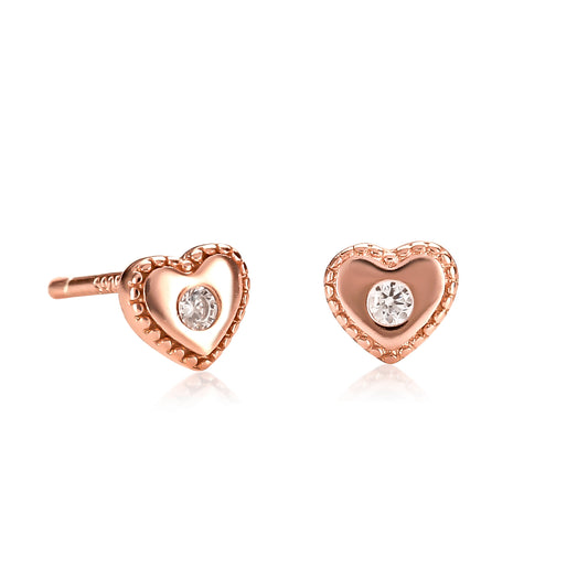 Rose Gold Mini Heart Stud Earrings for Women