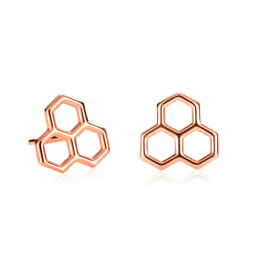 Rose Gold Honeycomb Stud Earrings for Women