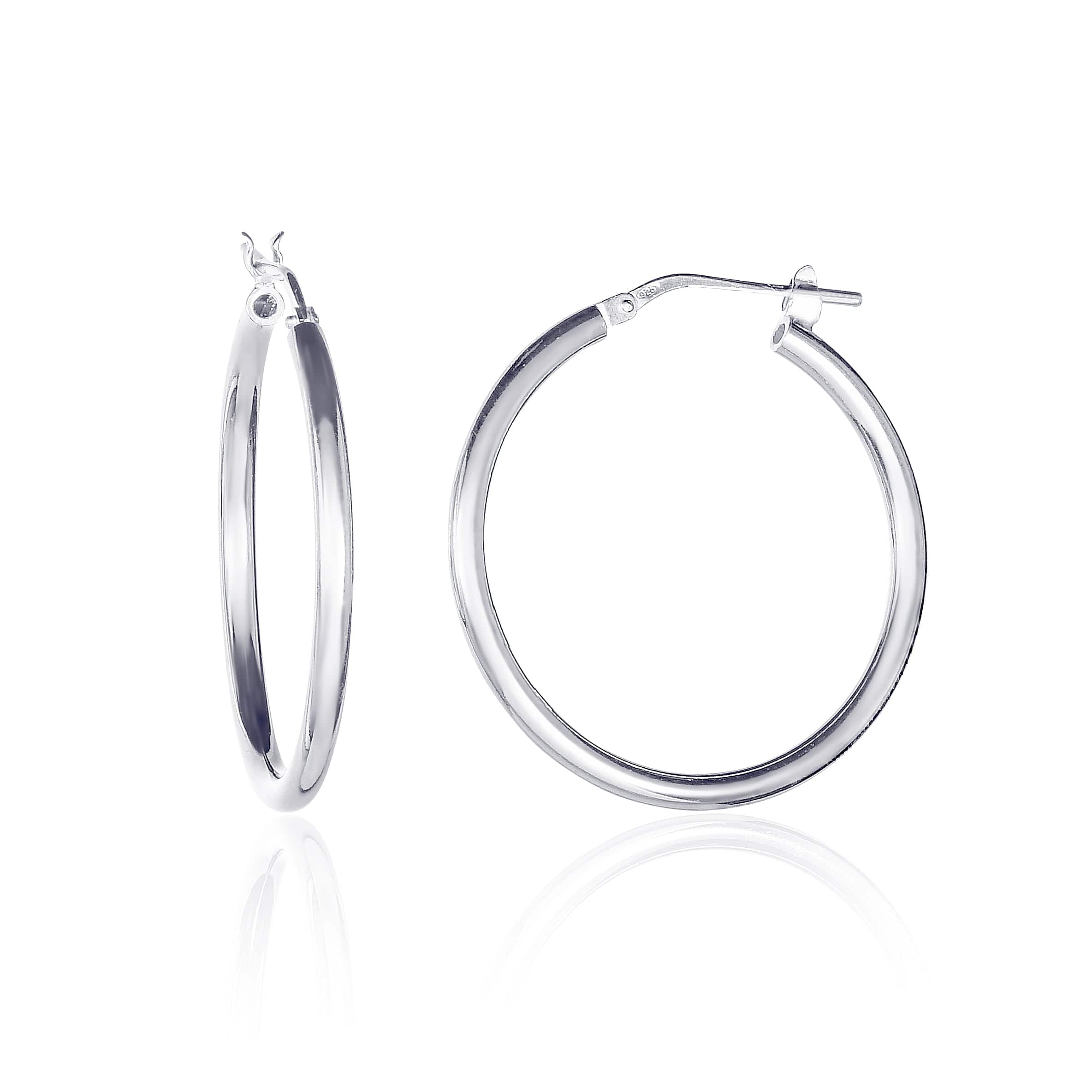 Sterling Silver Triple Circle Round Tube Polished Hoop Earrings – 25mm, Post & Snap-Down Fastening