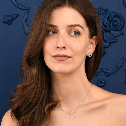 Silver Horseshoe Stud Earrings With Cubic Zirconia Stones For Women