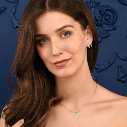 Silver Lucky Charm Horseshoe Pendant Necklace With Cubic Zirconia Stones