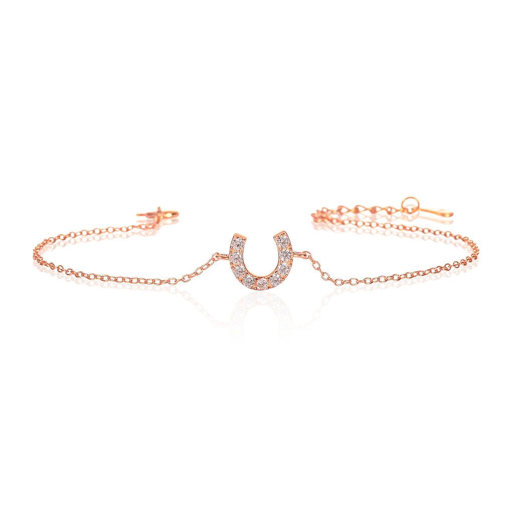 Rose Gold Plated Dainty 925 Sterling Silver Lucky Horseshoe Bracelet For Women