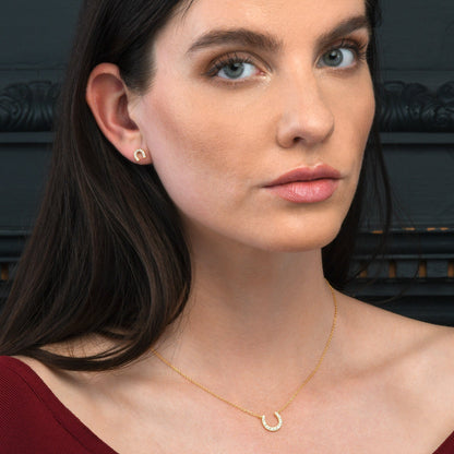 Gold Plated Horse Shoe Stud Earrings for Women