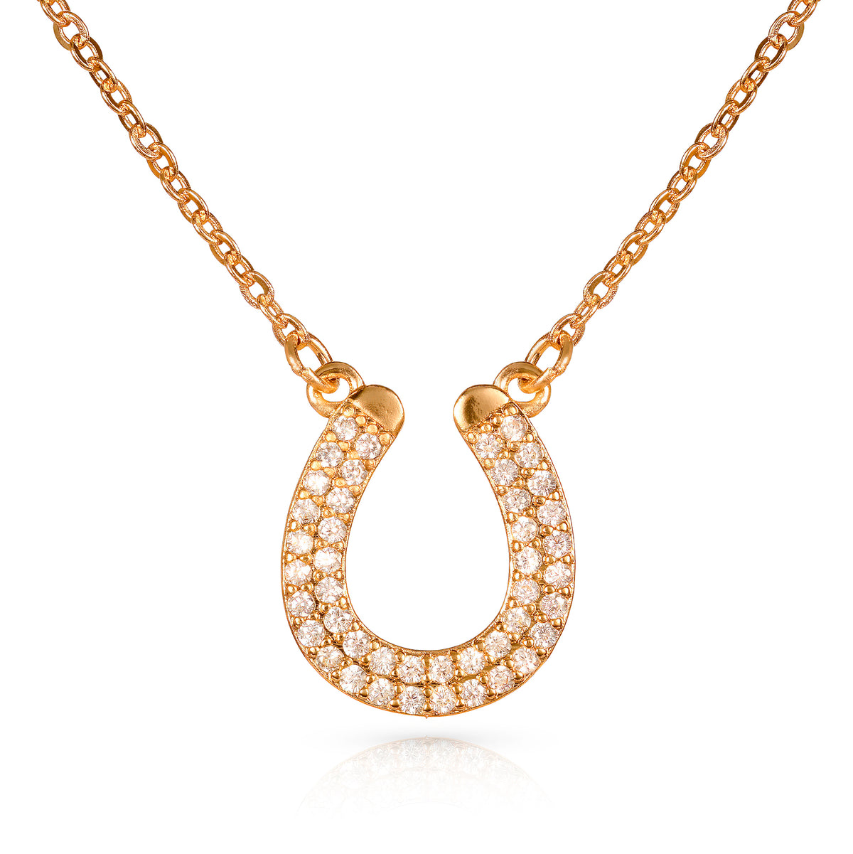 Gold Lucky Charm Horseshoe Pendant Necklace With Cubic Zirconia Stones