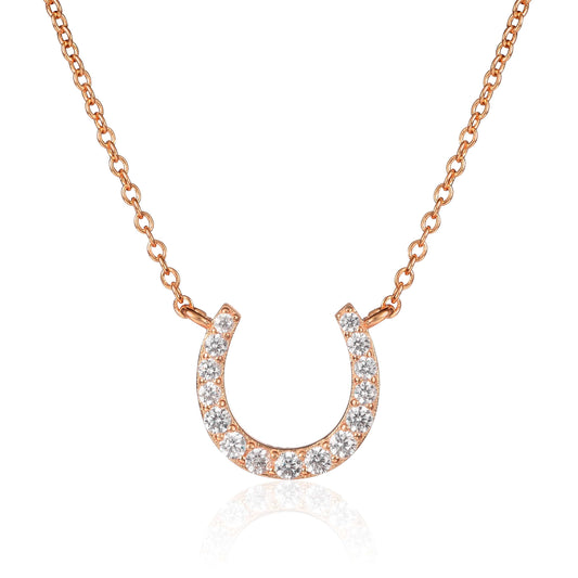 Rose Gold Plated Sterling Silver Horse Shoe Pendant Necklace for Women