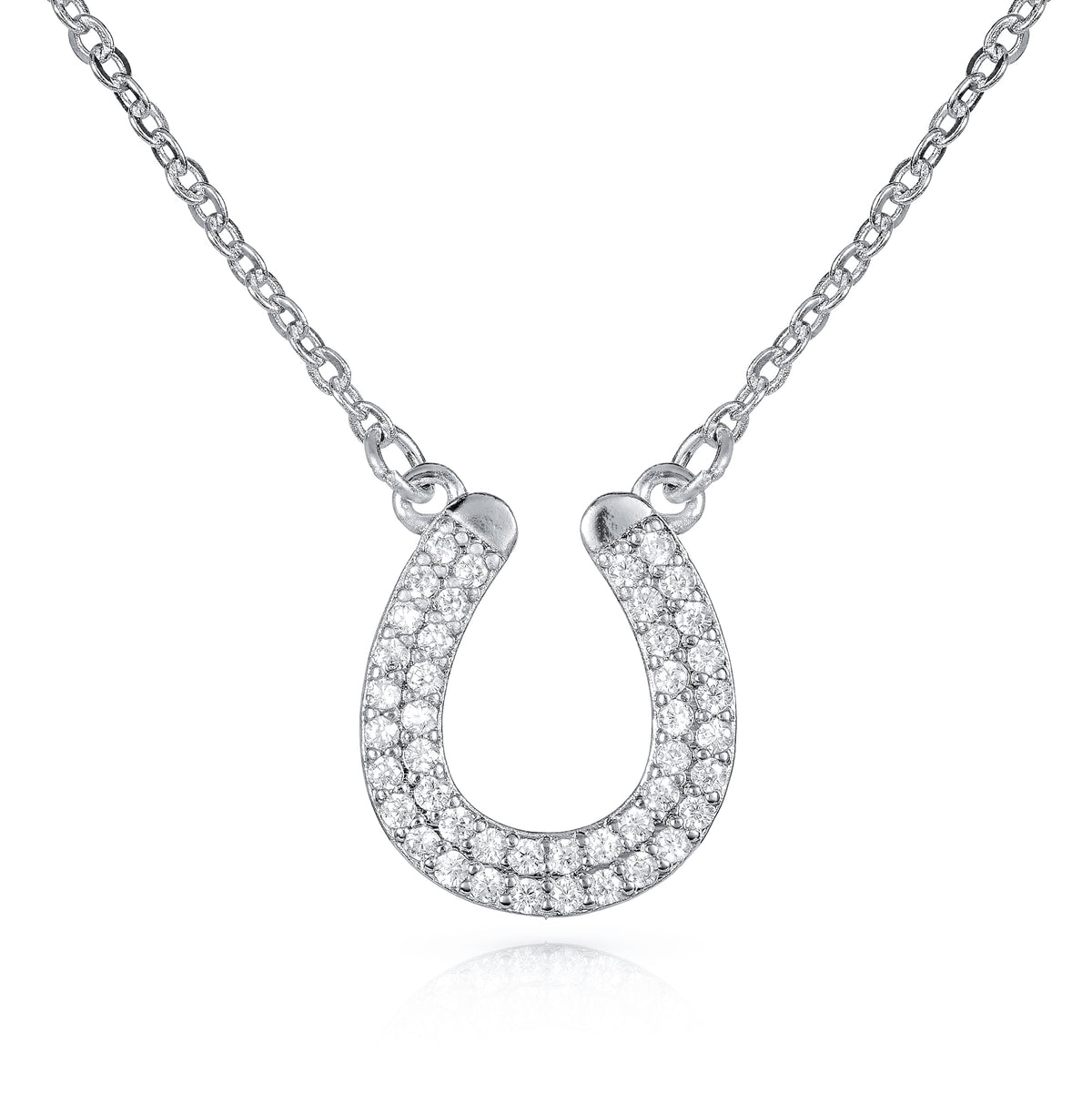 Silver Lucky Charm Horseshoe Pendant Necklace With Cubic Zirconia Stones