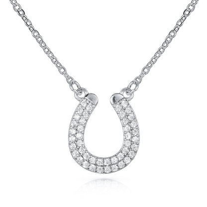 Silver Lucky Charm Horseshoe Pendant Necklace With Cubic Zirconia Stones
