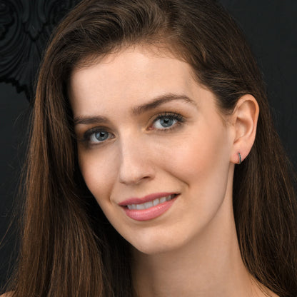 Dainty Silver Mini Hoop Earrings for women with black stones