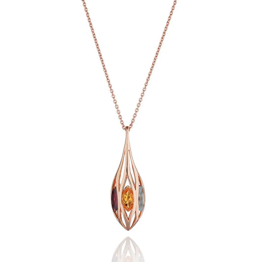 Rose Gold Vermeil Gemstone Teardrop Pendant Necklace For Women