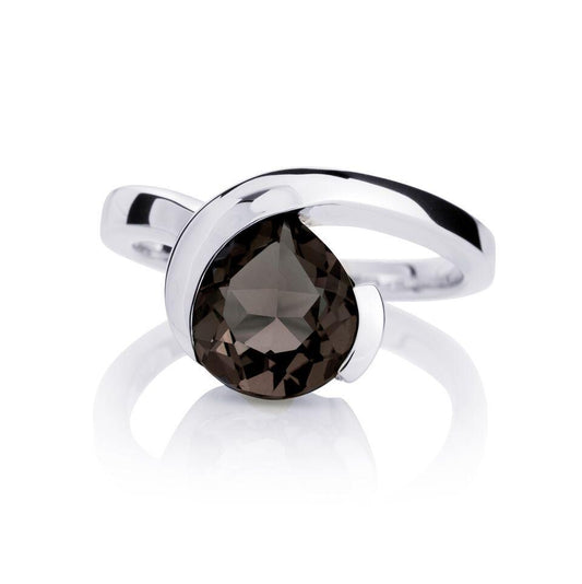 Sterling Silver Pear-Shaped Smoky Quartz Gemstone Ring For Women