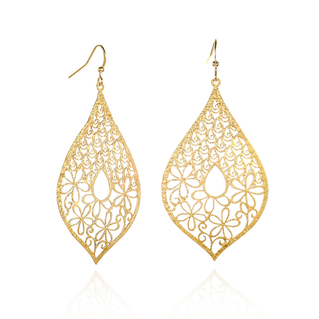 Gold Large Leaf Shaped Teardrop Dangle Earrings for Women