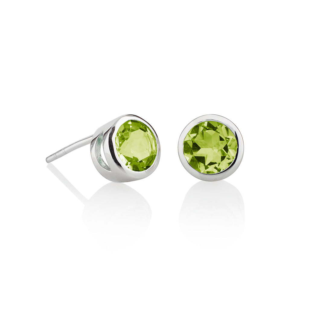 Sterling Silver Bezel Set Peridot Stud Earrings For Women