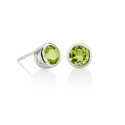 Sterling Silver Bezel Set Peridot Stud Earrings For Women
