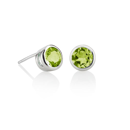 Sterling Silver Bezel Set Peridot Stud Earrings For Women