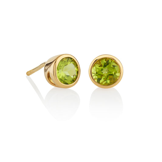 Gold Vermeil Bezel Set Peridot Stud Earrings For Women