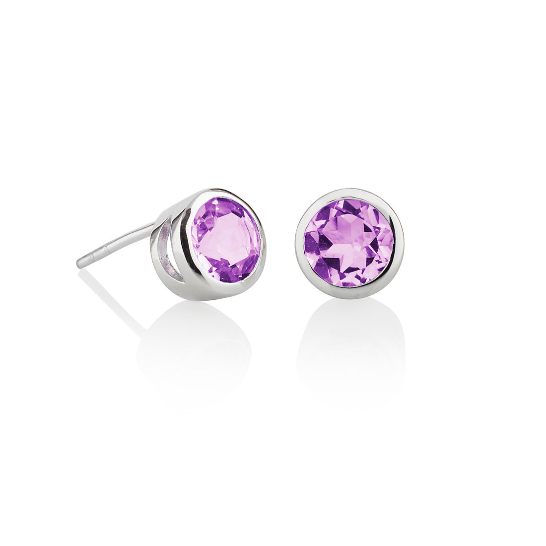 Sterling Silver Bezel Set Amethyst Stud Earrings For Women