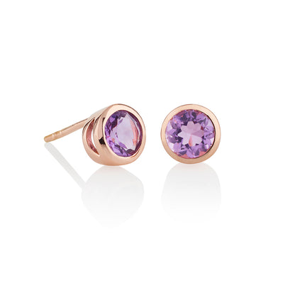 Rose Gold Vermeil Bezel Set Amethyst Stud Earrings For Women